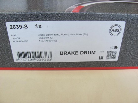 Гальмівний барабан задній для Fiat Doblo (2001-2009).
Виробник запчастини: ABS
К. . фото 6