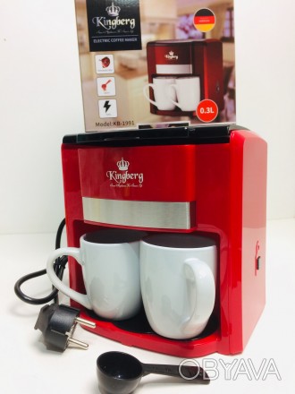Кофеварка с двумя чашками электрическая Красная Kingbeg KB 1991 (6 шт/ящ) Страна. . фото 1