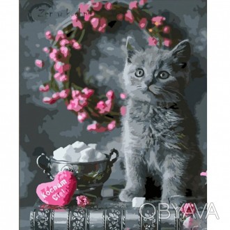 Картина по номерам Котик с цветочным венком от производителя Strateg Картины по . . фото 1