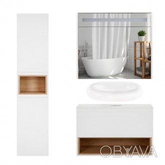 Комплект меблів для ванної Qtap Robin тумба + раковина + дзеркальна шафа + пенал