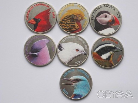 Красиві монети фауна Птахи, 7 шт