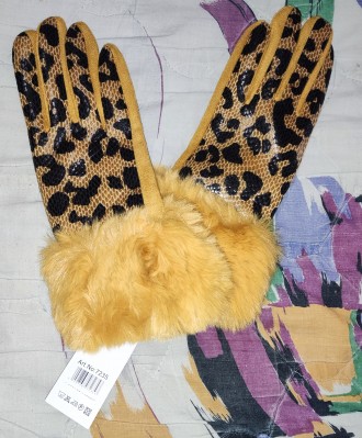 Стильные, зимние, леопардовые перчатки Luxere с опушкой, 50%-cotton, ширина-8.5с. . фото 2