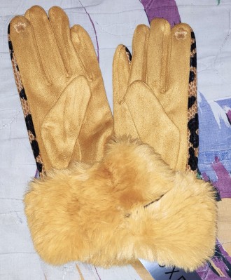 Стильные, зимние, леопардовые перчатки Luxere с опушкой, 50%-cotton, ширина-8.5с. . фото 3