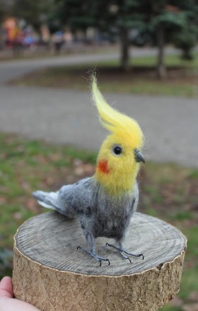 Попугай Корелла сірий голова повернута влево реалістична валяна пташка іграшка з. . фото 6