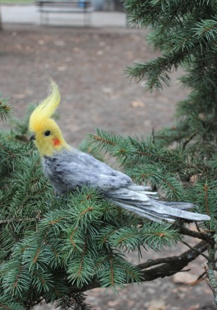 Попугай Корелла сірий голова повернута влево реалістична валяна пташка іграшка з. . фото 3