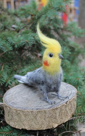 Попугай Корелла сірий голова повернута влево реалістична валяна пташка іграшка з. . фото 10