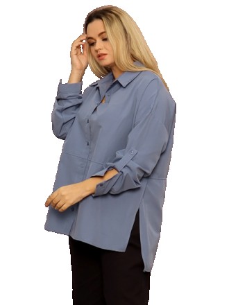 Базовая рубашка синего цвета с рукавом, свободного покроя в стиле оверсайз, с от. . фото 3