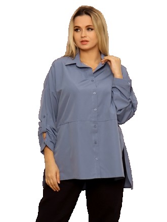 Базовая рубашка синего цвета с рукавом, свободного покроя в стиле оверсайз, с от. . фото 2