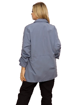 Базовая рубашка синего цвета с рукавом, свободного покроя в стиле оверсайз, с от. . фото 4