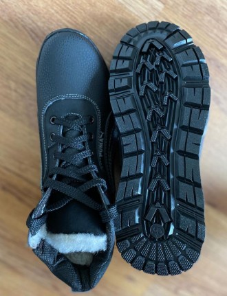 Подростковые зимние ботинки мужские черные на молнии на шнурках на меху прошитые. . фото 8