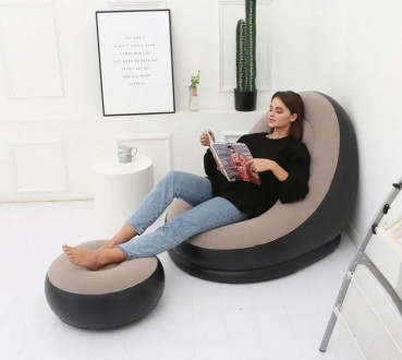Надувной диван с пуфом Air Sofa Comfort Надувное велюровое кресло с пуфиком (116. . фото 2