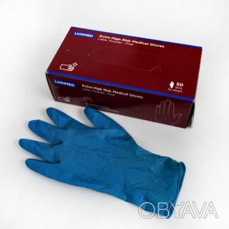 Перчатки резиновые р. L Прочные 25 пар Синие. . фото 1