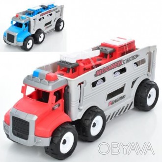 Дитяча іграшка машинка трейлер інерційний + дві машинки 670-47A-57A, 2 кольори (. . фото 1