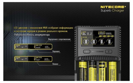 Зарядний пристрій Nitecore SC4 для акумуляторів (Ni-Cd Ni-Mh Li-Ion IMR LiFePO4). . фото 7