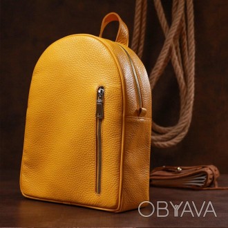 Яскравий жовтий шкіряний рюкзак міський у лаконічному, акуратному дизайні.
Гідна. . фото 1