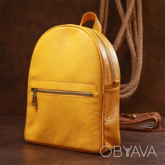 Яскравий жовтий шкіряний рюкзак класичний міський в акуратному дизайні.
Гідна як. . фото 1
