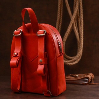 Червоний шкіряний рюкзак вінтаж casual міський у лаконічному, акуратному дизайні. . фото 3