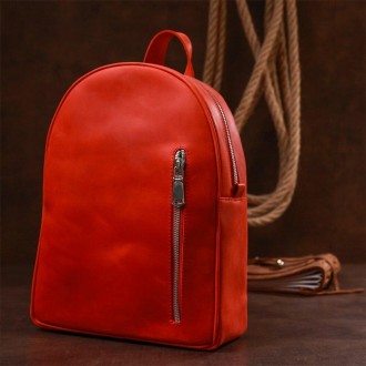 Червоний шкіряний рюкзак вінтаж casual міський у лаконічному, акуратному дизайні. . фото 2