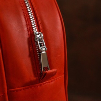 Червоний шкіряний рюкзак вінтаж casual міський у лаконічному, акуратному дизайні. . фото 4