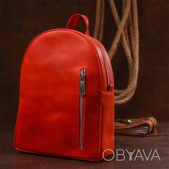 Червоний шкіряний рюкзак вінтаж casual міський у лаконічному, акуратному дизайні. . фото 1
