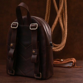 Жіночий коричневий шкіряний рюкзак вінтаж casual міський у лаконічному, акуратно. . фото 3