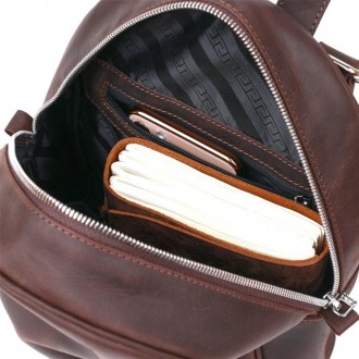 Жіночий коричневий шкіряний рюкзак вінтаж casual міський у лаконічному, акуратно. . фото 6