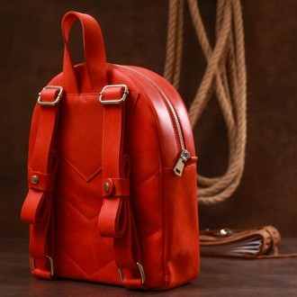Червоний шкіряний рюкзак вінтажний кежуал у лаконічному дизайні.
Матеріал: натур. . фото 3