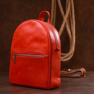Червоний шкіряний рюкзак вінтажний кежуал у лаконічному дизайні.
Матеріал: натур. . фото 2