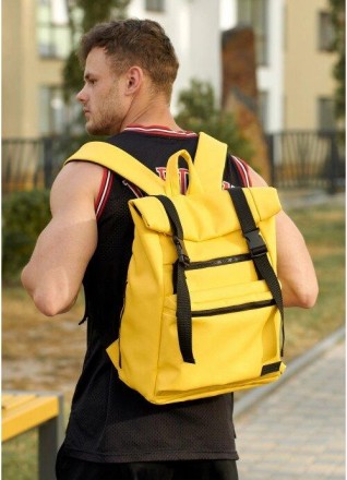 Розкладний рюкзак жовтий чоловічий для ноутбука виготовлений зі зносостійкої, як. . фото 2