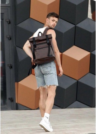 Розкладний рюкзак коричневий чоловічий для ноутбука виготовлений зі зносостійкої. . фото 4