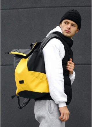 Чоловічий стильний місткий, великий рюкзак жовтий з чорним для ноутбука повсякде. . фото 4
