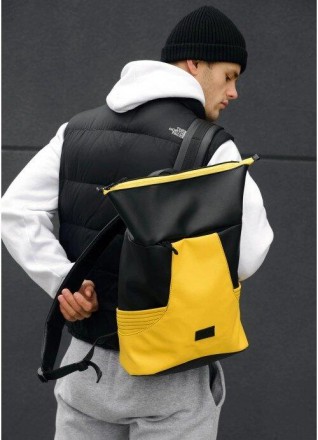 Чоловічий стильний місткий, великий рюкзак жовтий з чорним для ноутбука повсякде. . фото 2