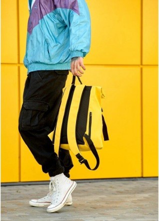 Чоловічий жовтий великий рюкзак місткий, розкладний дорожній, спортивний рюкзак . . фото 6