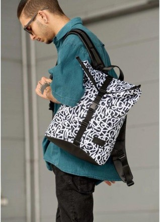 Чоловічий стильний рюкзак для ноутбука тканинний з чорно-білим принтом.
Аксесуар. . фото 6