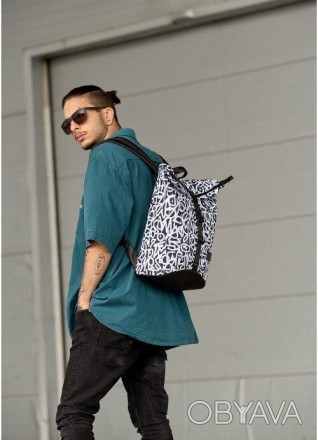 Чоловічий стильний рюкзак для ноутбука тканинний з чорно-білим принтом.
Аксесуар. . фото 1