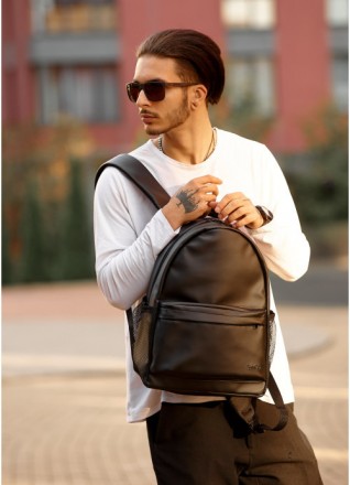 Чоловічий повсякденний шкіряний рюкзак класичний чорний.
Верх:якісна зносостійка. . фото 7