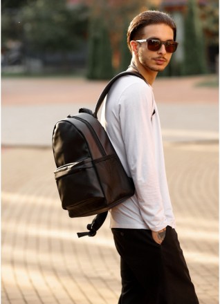 Чоловічий повсякденний шкіряний рюкзак класичний чорний.
Верх:якісна зносостійка. . фото 3