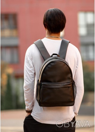Чоловічий повсякденний шкіряний рюкзак класичний чорний.
Верх:якісна зносостійка. . фото 1