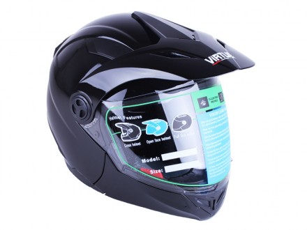 шлем закрытый дуал-спорт (трансформер), со встроенными очками, черный, размер L . . фото 2