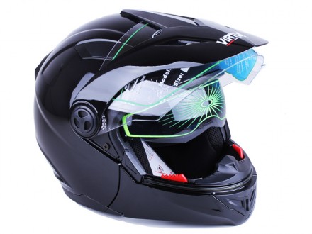 шлем закрытый дуал-спорт (трансформер), со встроенными очками, черный, размер L . . фото 5