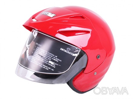 шлем открытый с козырьком, красный, размер S (55/56), вес 800 г, тип застежки бы. . фото 1