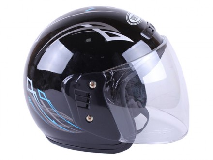 шлем открытый, цвет черный с синим, глянец, вес 800г, тип застежки быстрой фикса. . фото 4