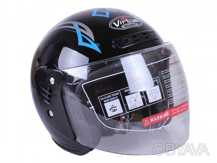 шлем открытый, цвет черный с синим, глянец, вес 800г, тип застежки быстрой фикса. . фото 1