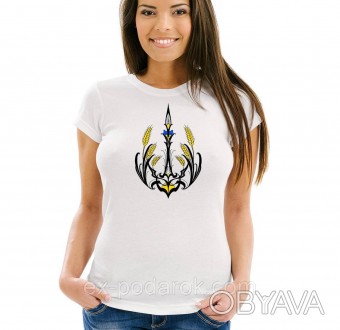 Полный ассортимент товара можно посмотреть здесь:
 
 
Женская футболка герб Укра. . фото 1