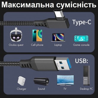 Кабель USB 3.1 - type С, 5 метрів, в оплетці кабель Oculus Link для Oculus Quest. . фото 7