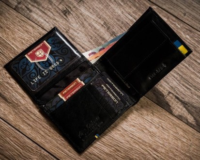 Горизонтальное кожаное портмоне черное Peterson в подарочной коробке 1517PUPUABL. . фото 7