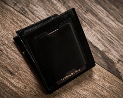 Горизонтальное кожаное портмоне черное Peterson в подарочной коробке 1517PUPUABL. . фото 6