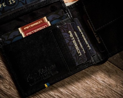 Горизонтальное кожаное портмоне черное Peterson в подарочной коробке 1517PUPUABL. . фото 8