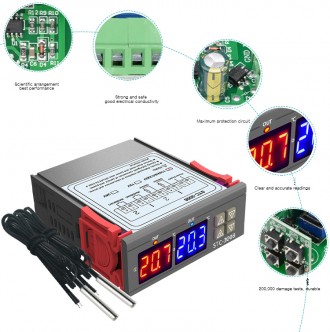  
STC-3008 — електронний регулятор температури з двома реле, датчиками та диспле. . фото 6