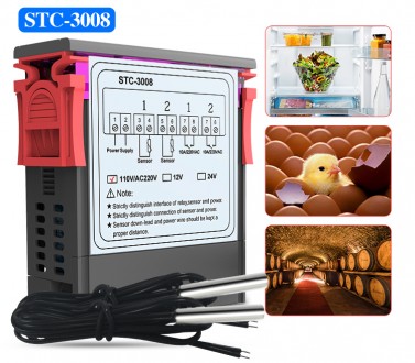  
STC-3008 — електронний регулятор температури з двома реле, датчиками та диспле. . фото 7